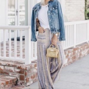 Free People Striped Cream and Blue Pants Moonlight Beachy Style XS NWOTS